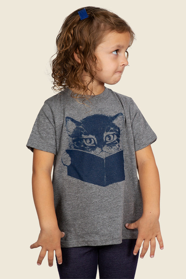 Cat Reading Book Kids T-Shirt | Kin Ship Goods