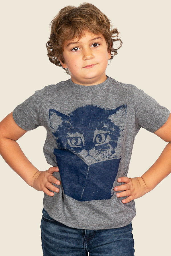 Cat Reading Book Kids T-Shirt | Kin Ship Goods