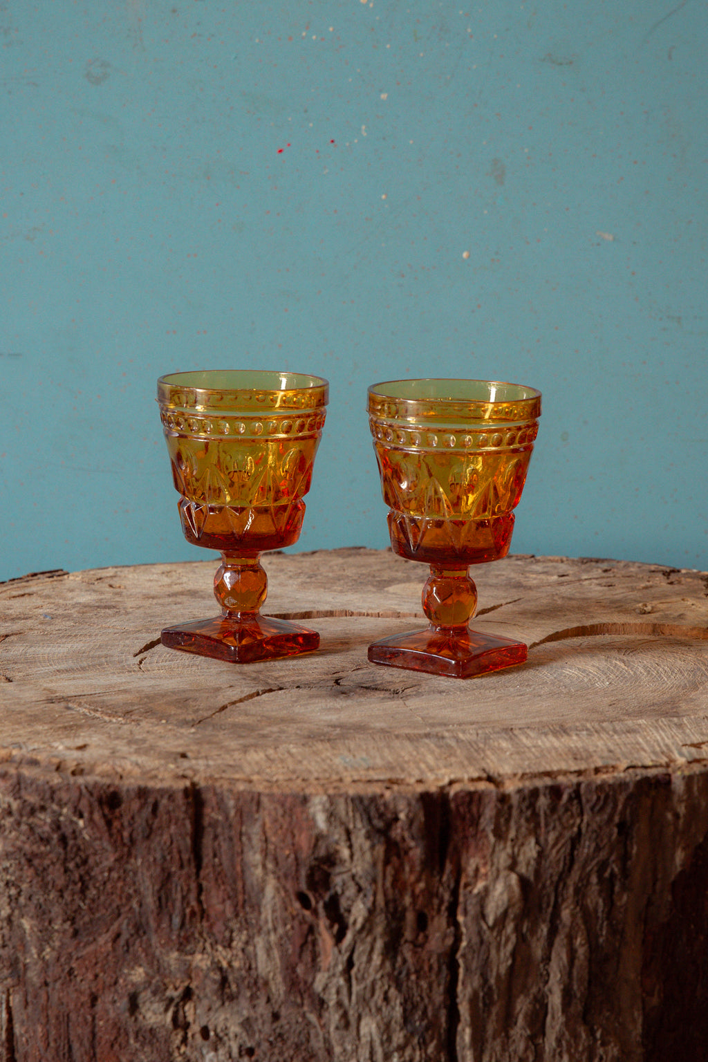 Vinage 70s amber colored cordial glasses-Kin Ship Goods Vintage