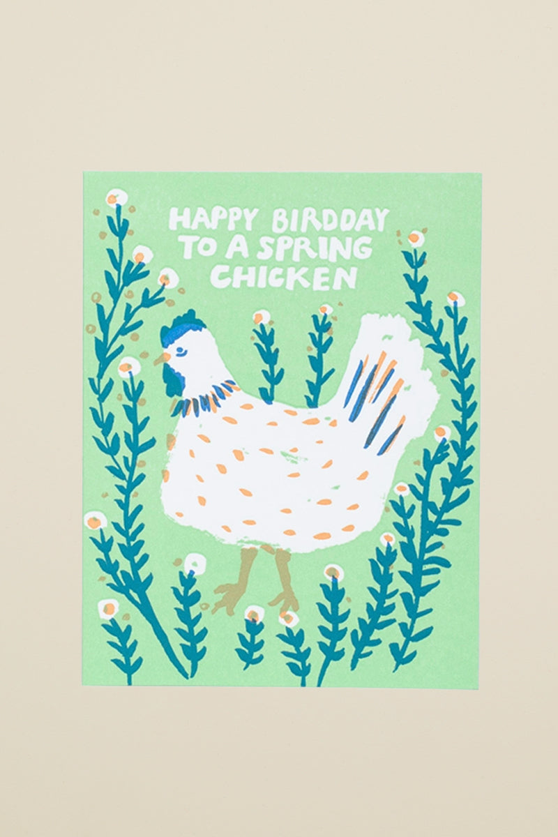 spring chicken birthday card