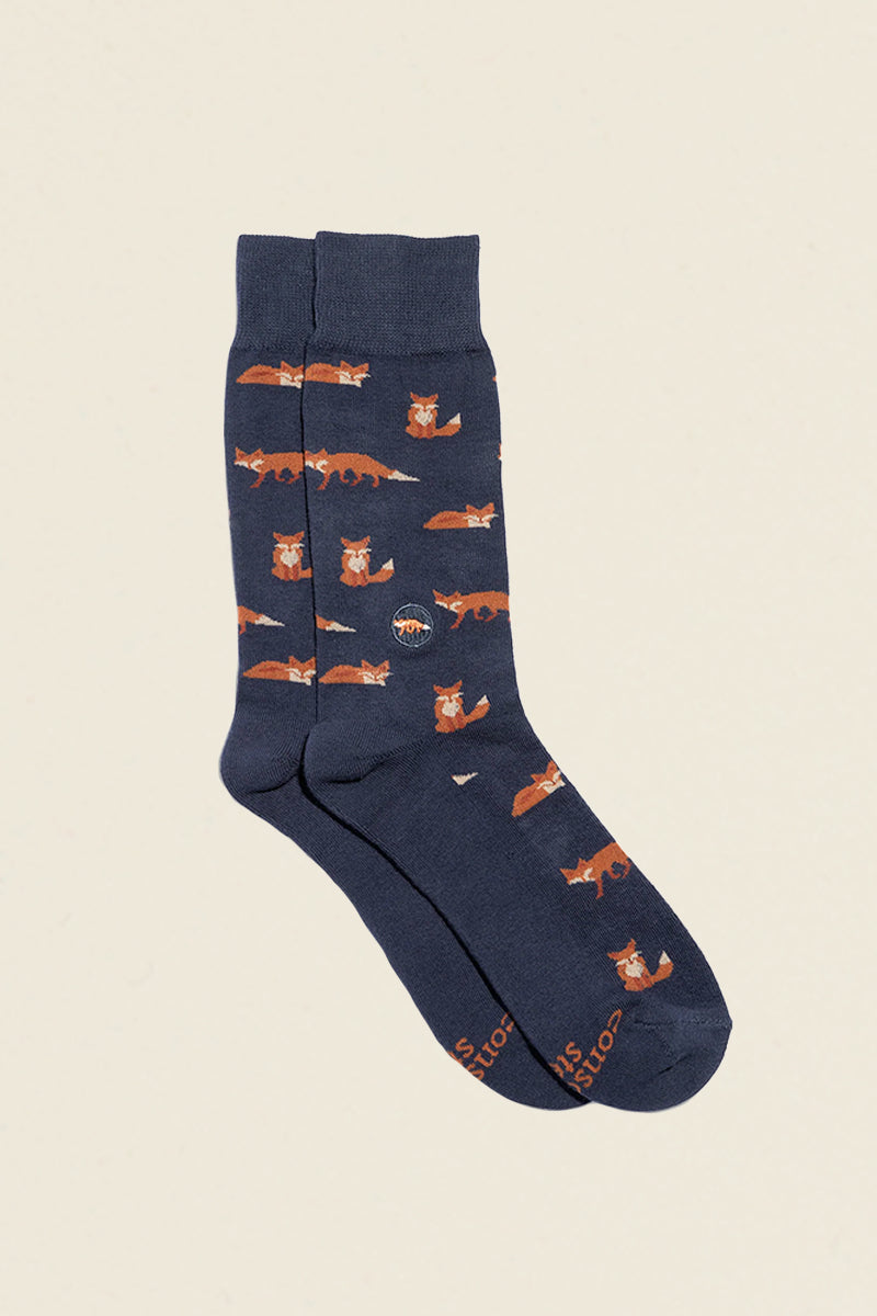 navy socks with foxes 