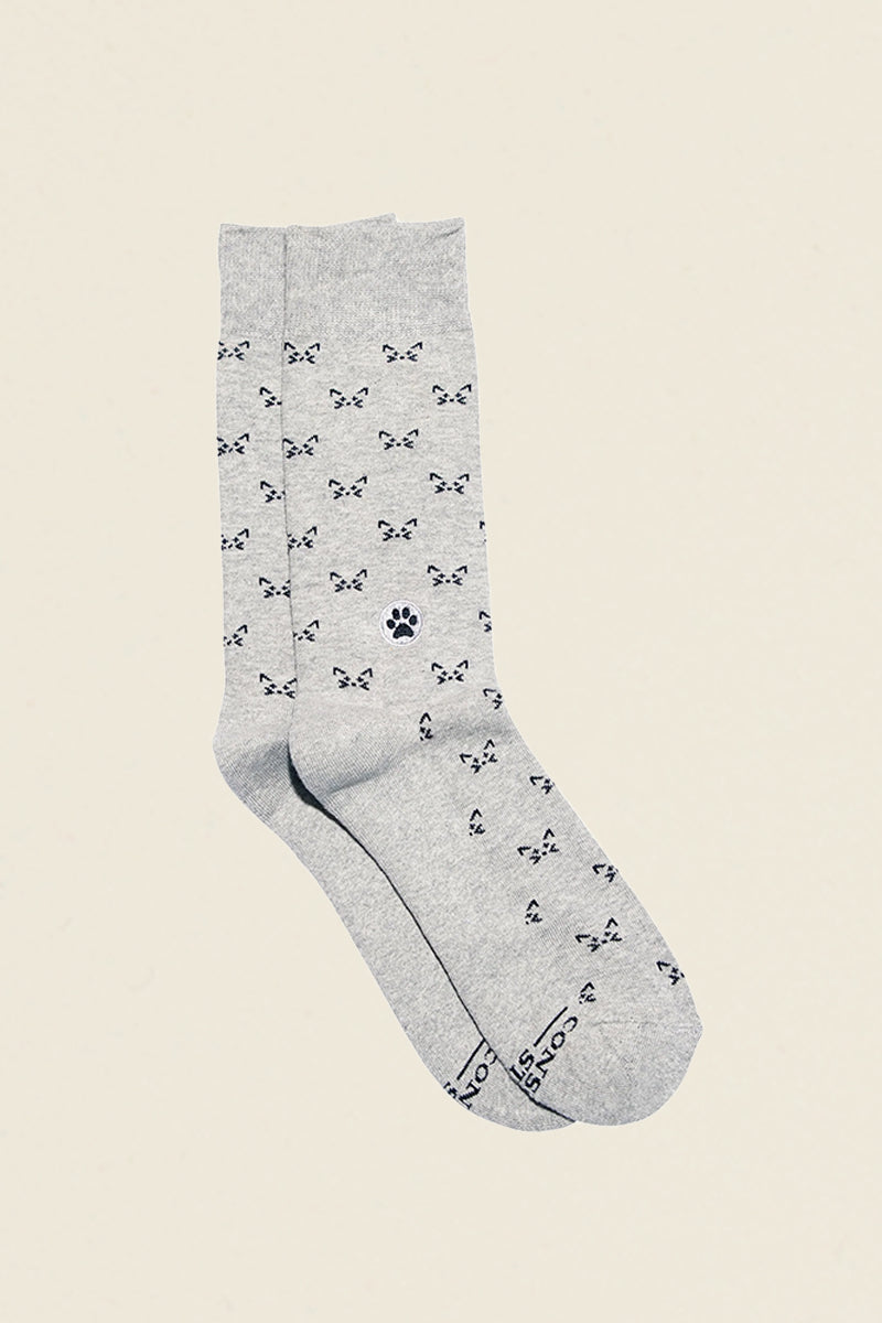 light grey socks with cat faces