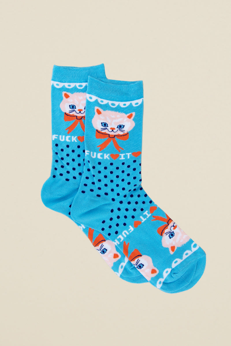 blue socks with cat kin ship goods