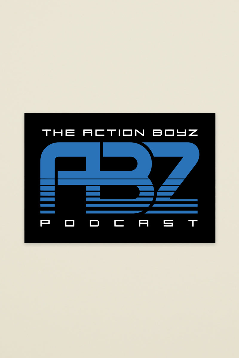 Action Boyz podcast sticker from Kin Ship Goods – official ABZ logo design for fans of the ultimate action movie podcast. Perfect for laptops and gear.