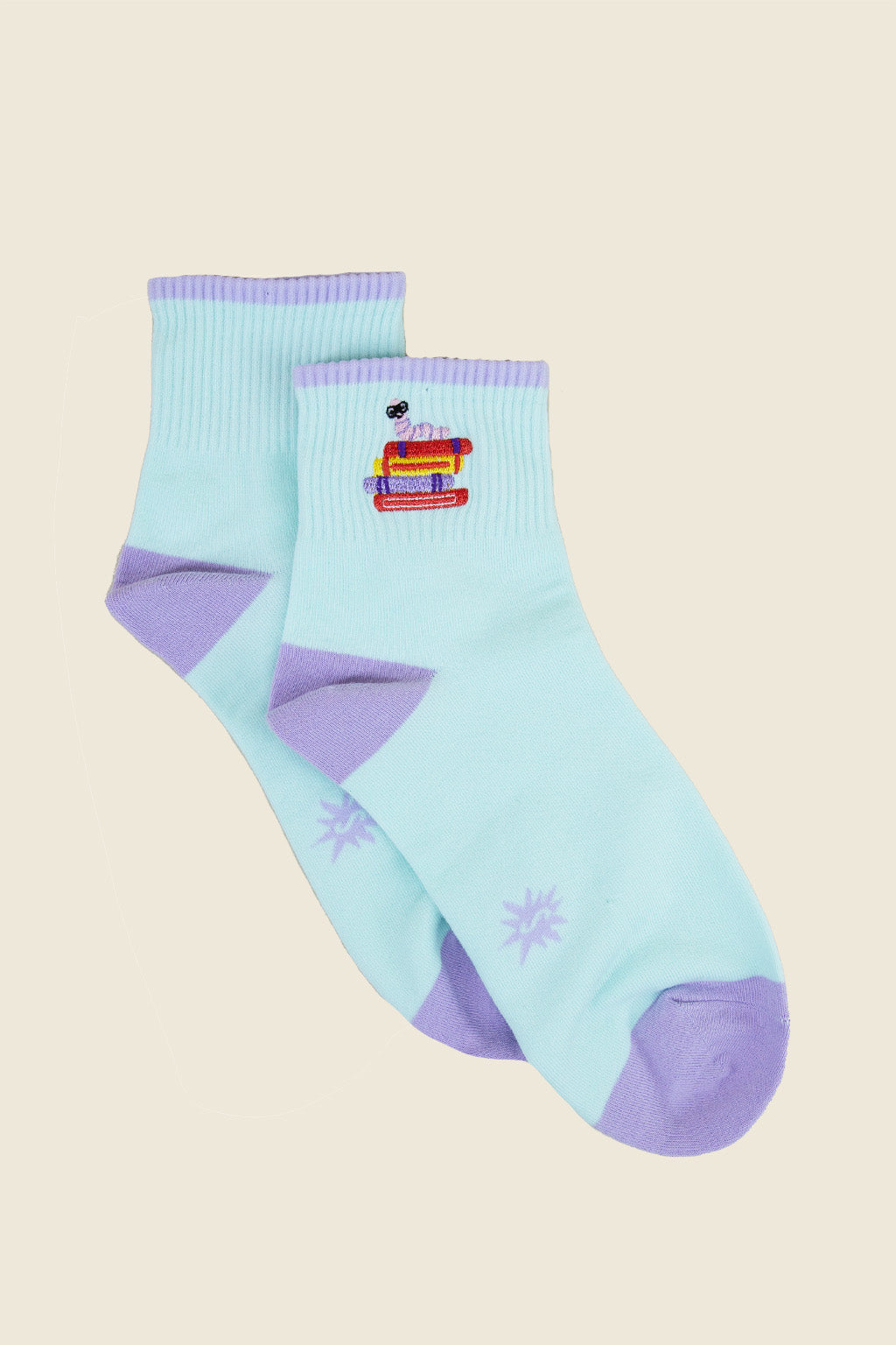 Book Worm Embroidered Socks
