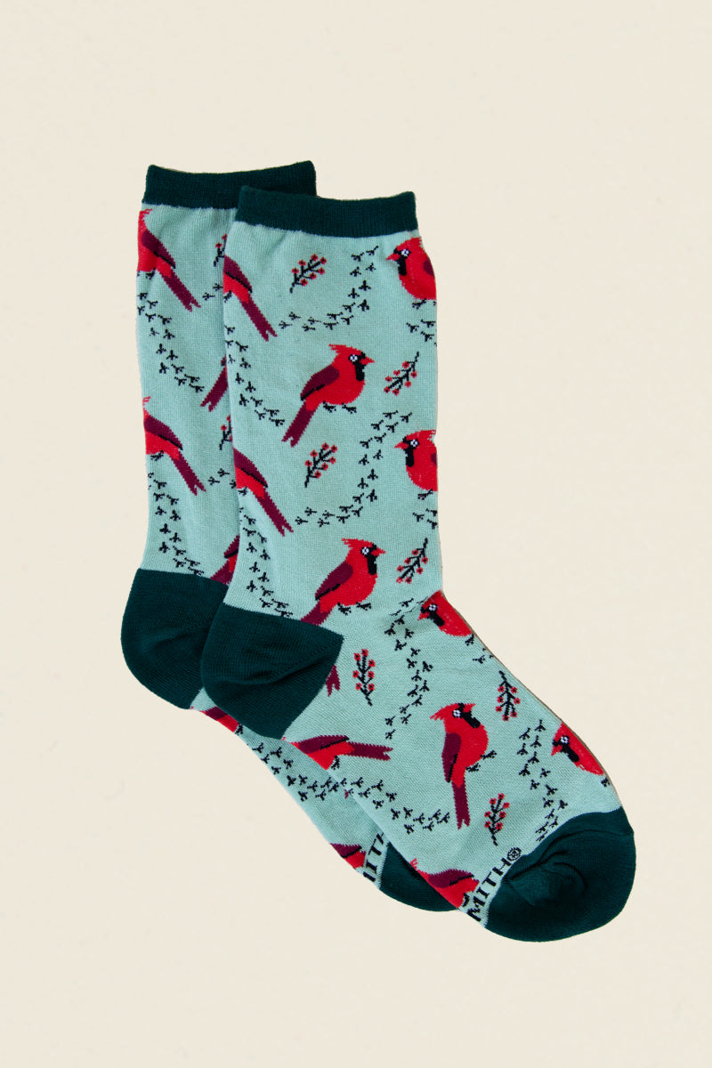 light blue green and red cardinal socks kin ship goods 