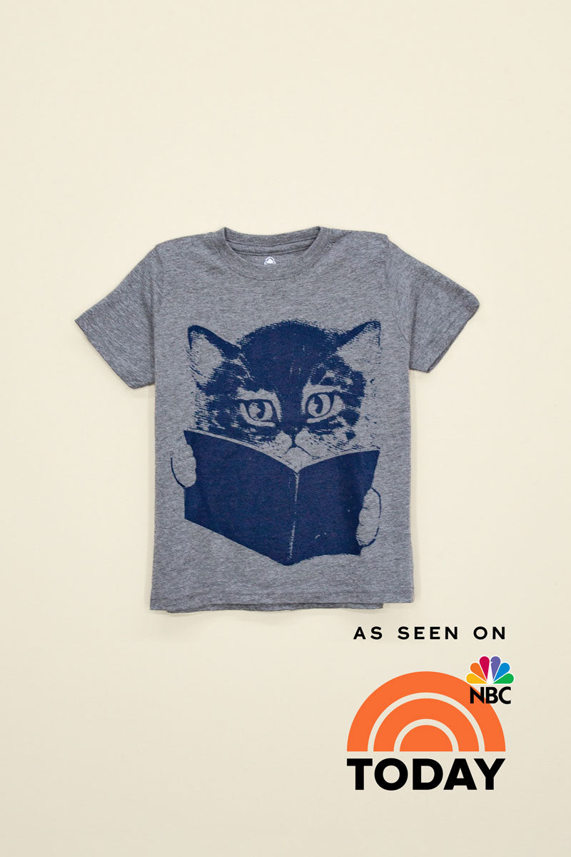 Cat Reading Book Kids Tee