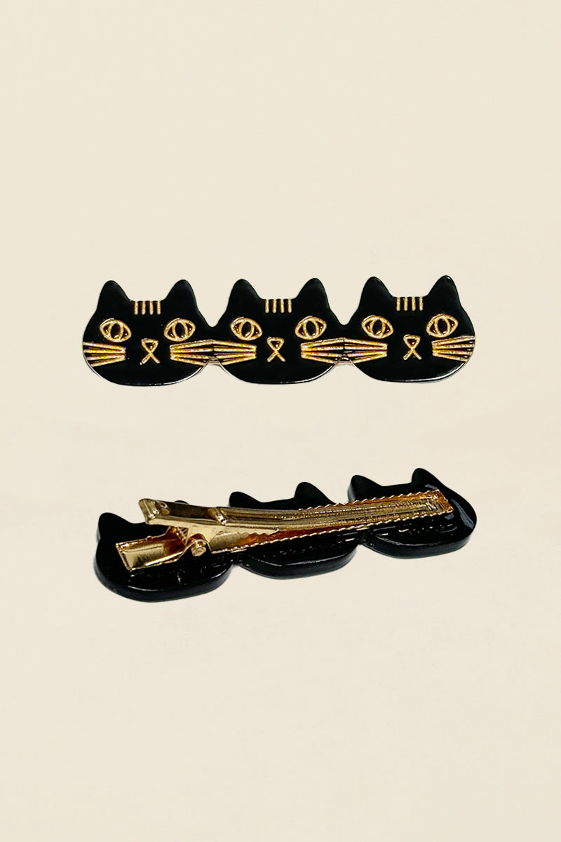 black cat hair clip trio front and back kin ship goods