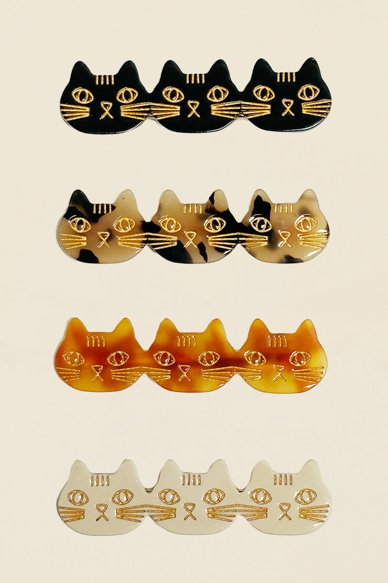 set of 4 cat hair clips trio black calico orange and white kin ship goods