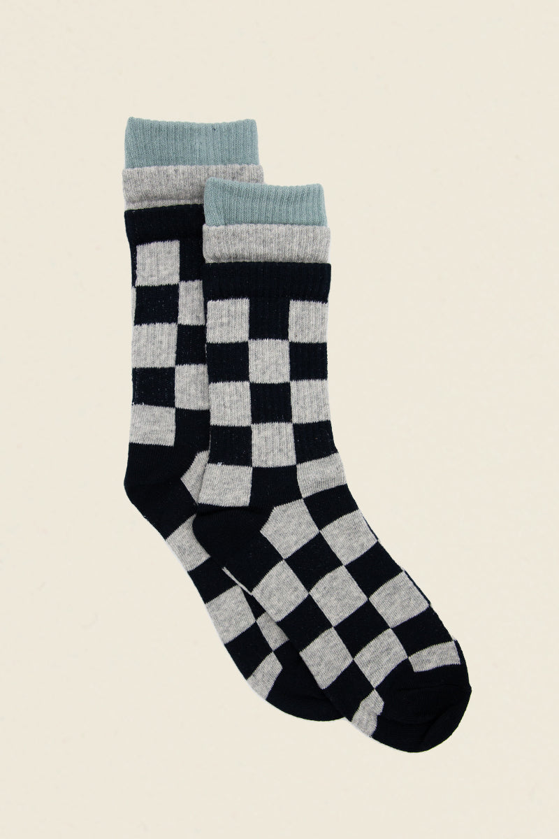 Womens Checkmate Triple Cuff Socks