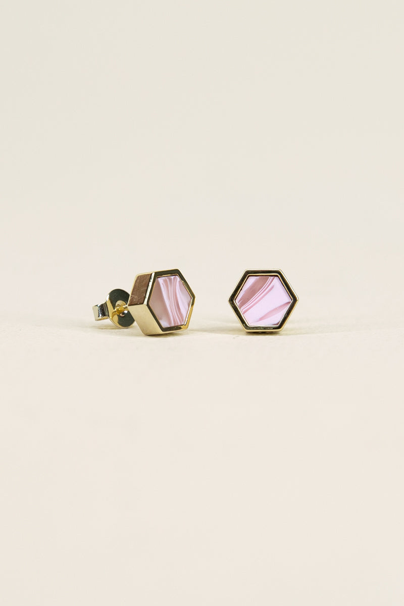 Hexagon Earrings, Rose Quartz