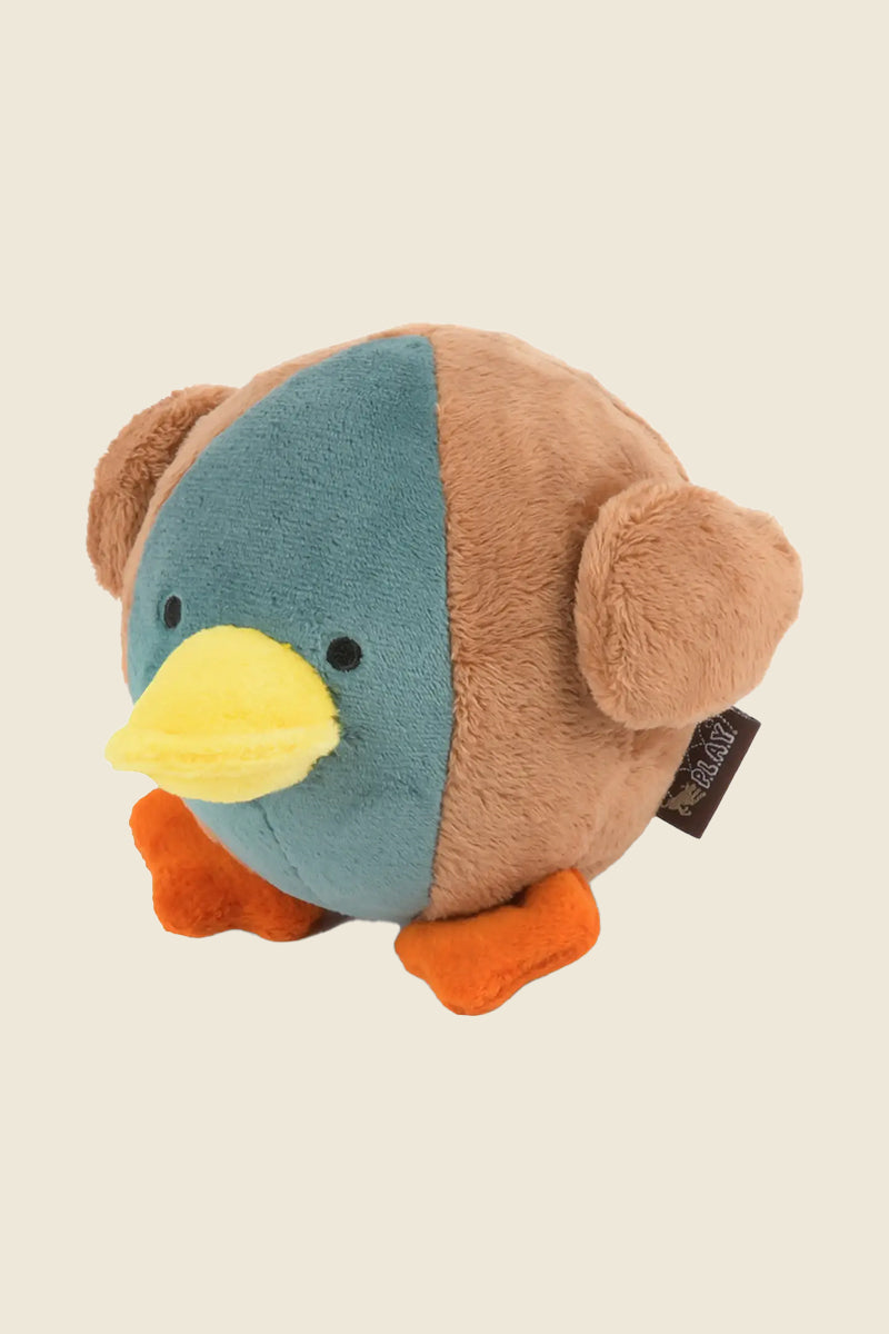 Kin Ship Goods duck dog toy with soft plush body and spiky squeaker ball hidden inside