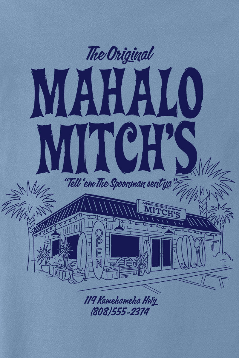 Doughboys Official Merch Mahalo Mitch's blue crewneck sweatshirt x Kin Ship Goods