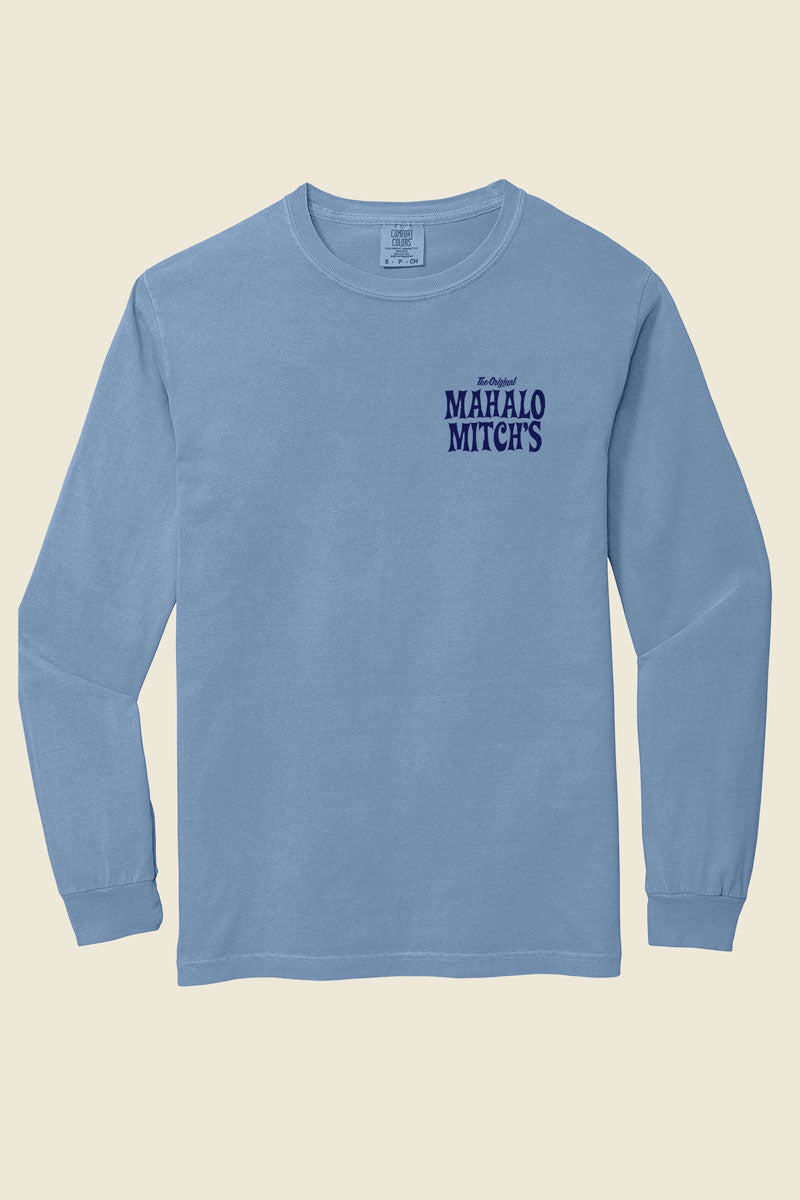 Doughboys Official Merch Mahalo Mitch's blue crewneck sweatshirt x Kin Ship Goods
