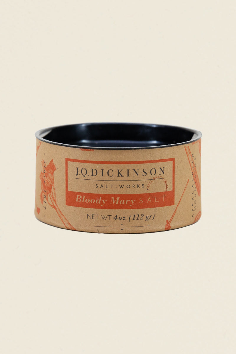 J.Q. Dickinson Bloody Mary salt – handcrafted Appalachian finishing salt for cocktails, rimmed glasses, and gourmet seasoning. Small-batch, 4oz tin. - Kin Ship Goods