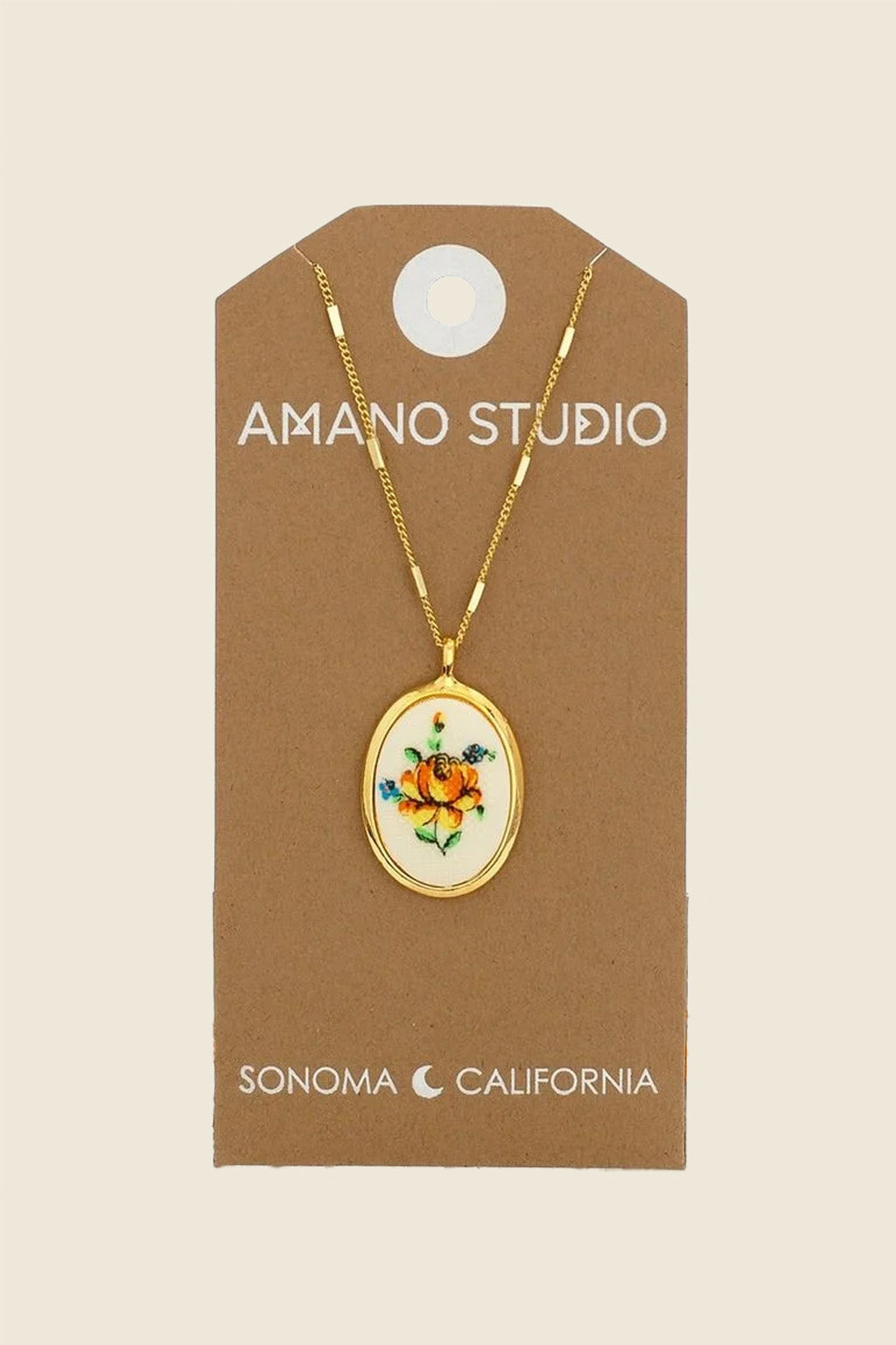 Needlepoint Floral Cameo Necklace