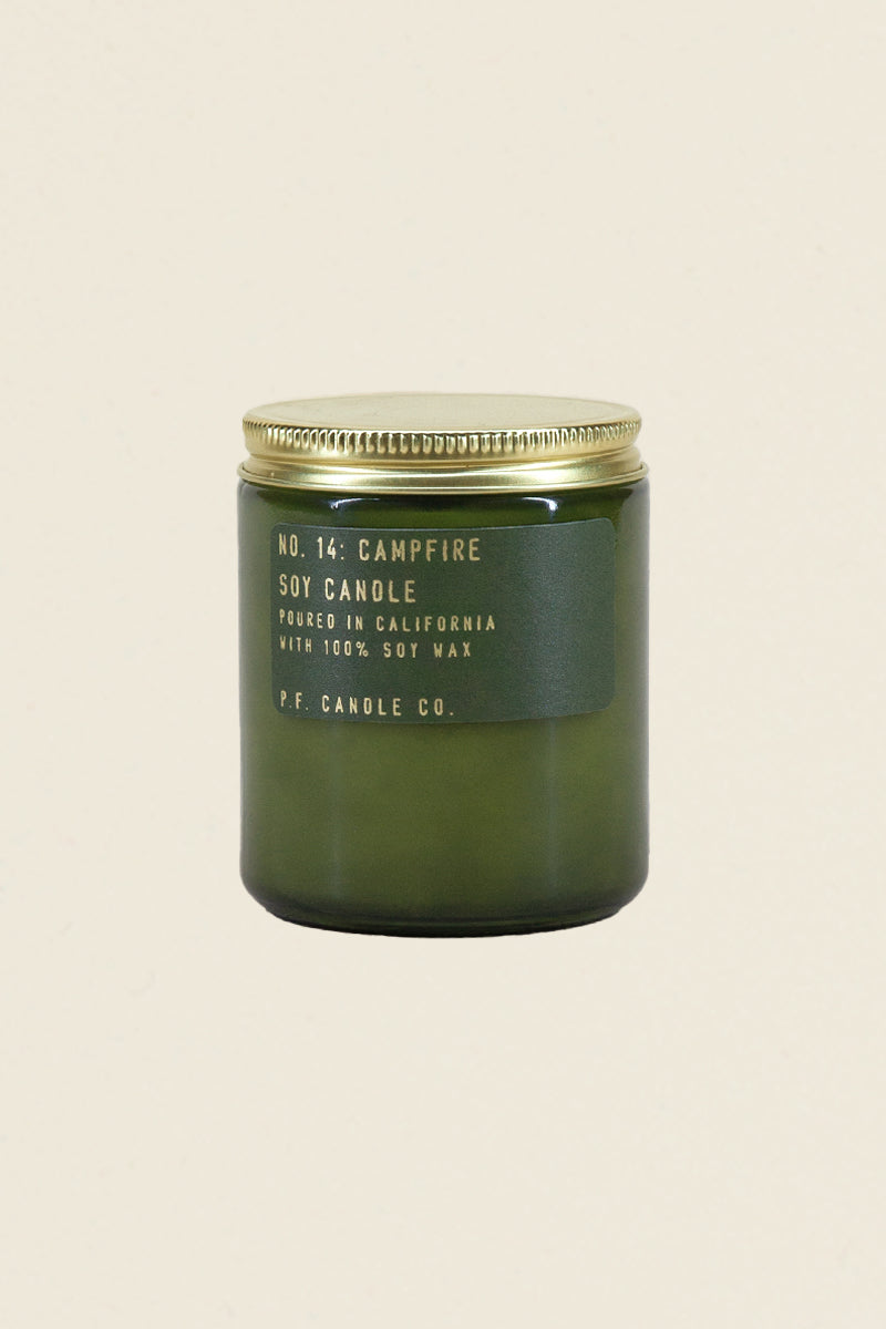 campfire candle green glass gold lid kin ship goods