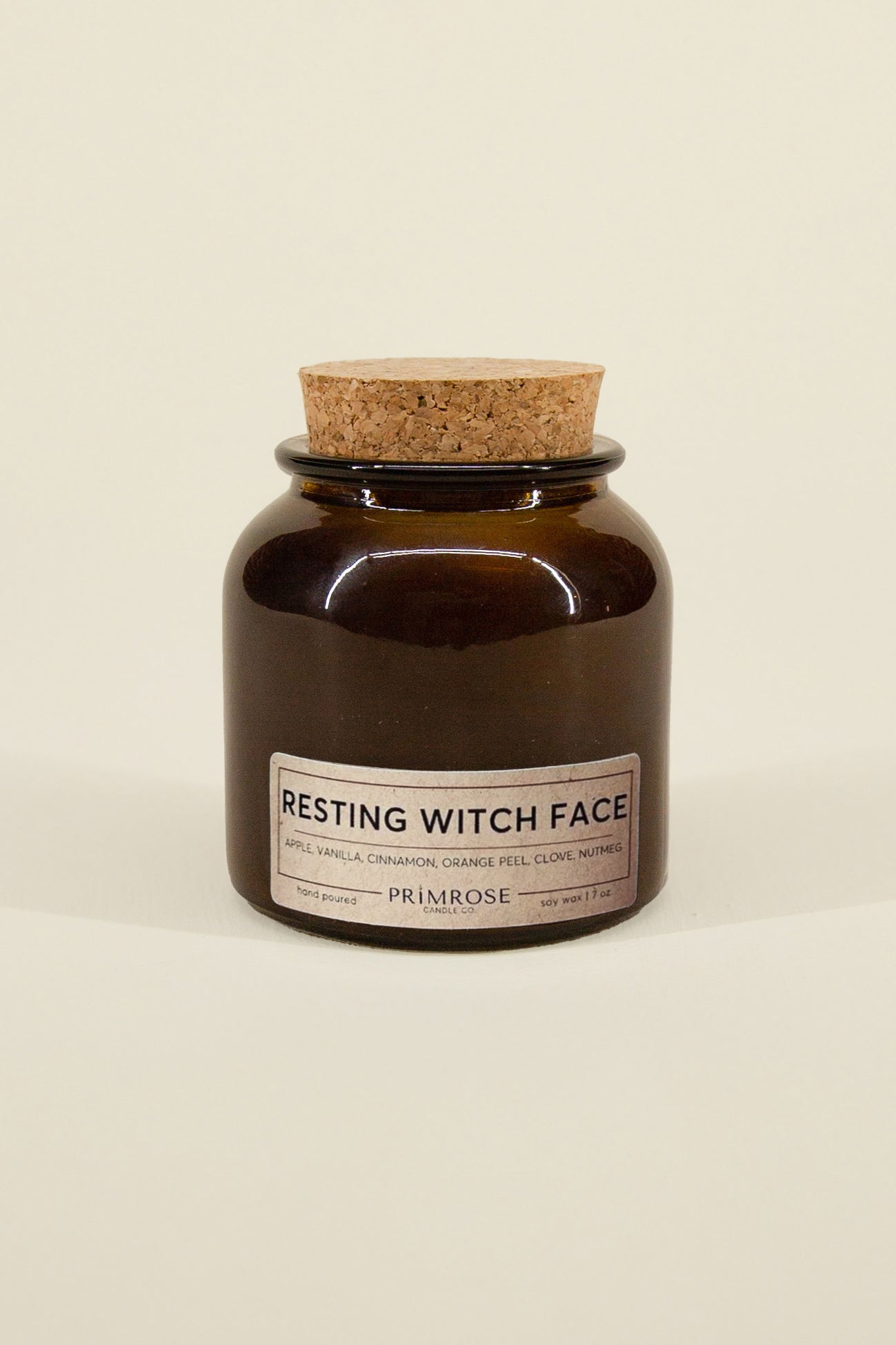 Kin Ship Goods Resting Witch Face candle, apple and spice soy wax blend with cedarwood, hand-poured in Indianapolis