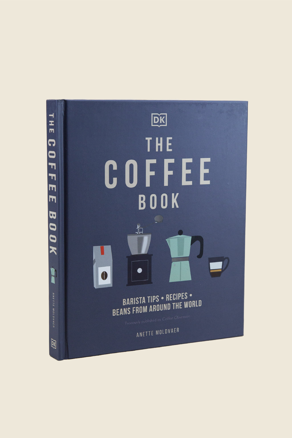 The Coffee Book by Anette Moldvaer with brewing gear illustrations on navy blue cover – Kin Ship Goods