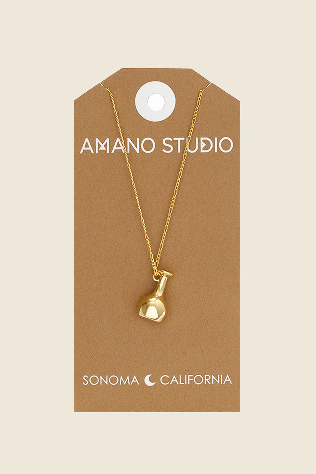 Gold vessel necklace by Amano Studio on card from Sonoma, California – Kin Ship Goods