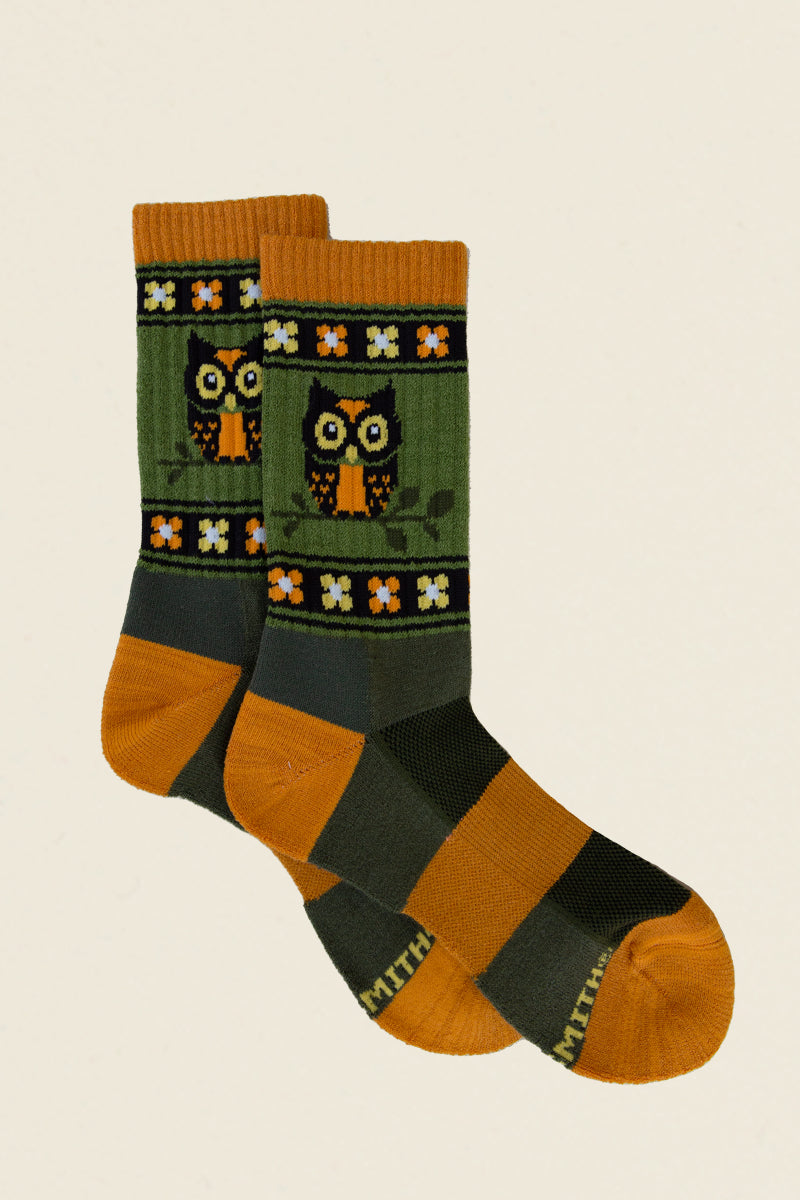 green yellow owl flowers print boot socks kin ship goods