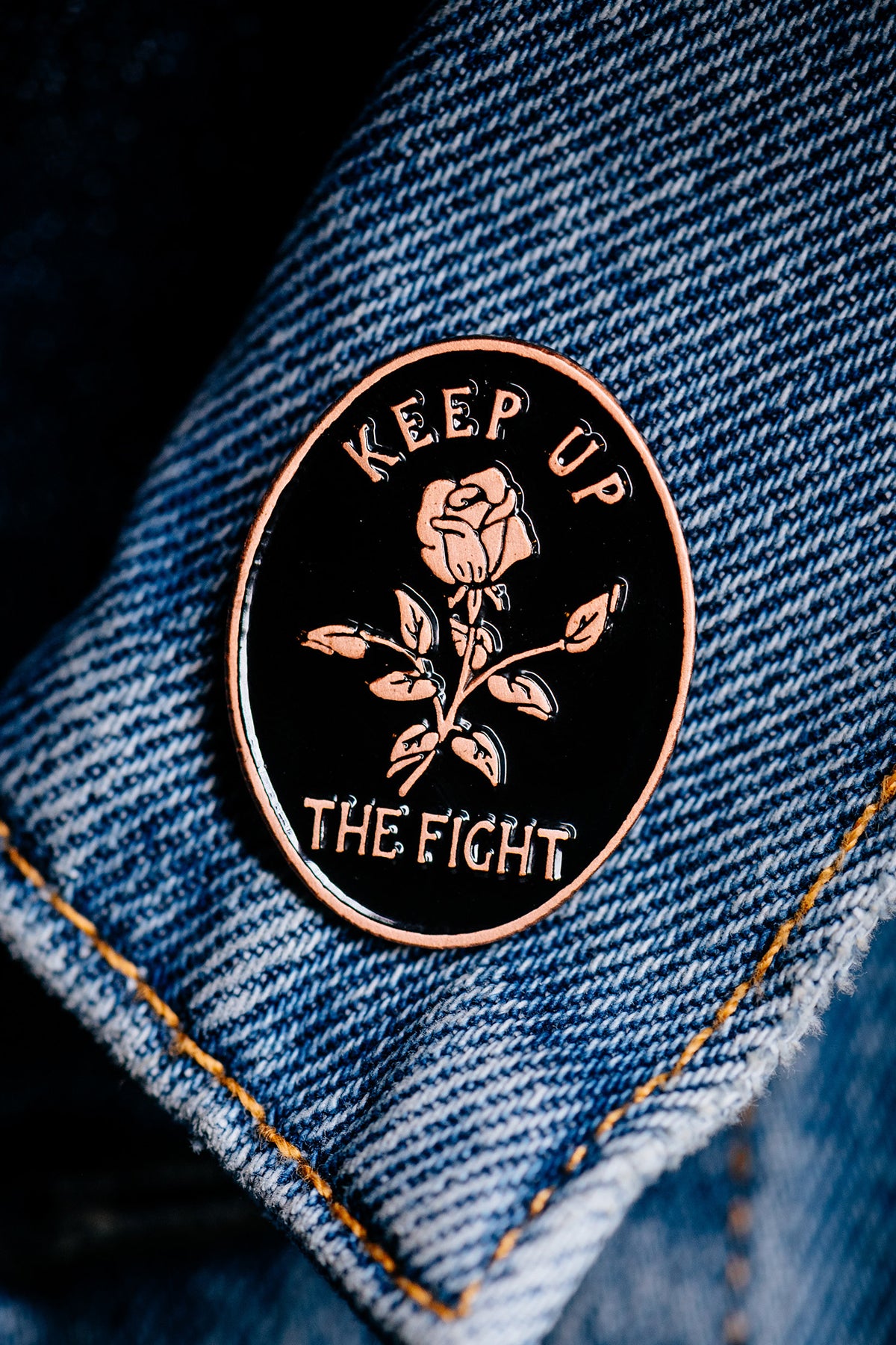 keep up the fight enamel pin